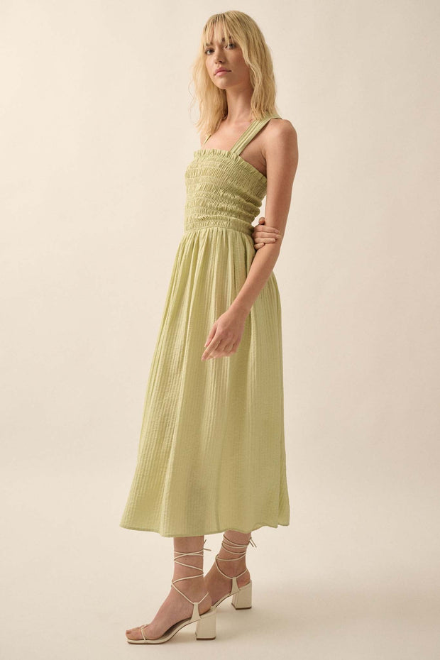 Summer Zing Textured Stripe Smocked Midi Dress - ShopPromesa