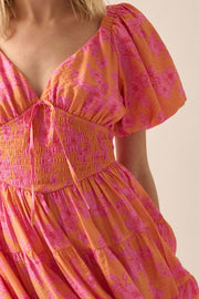 Blooming Dawn Floral Puff-Sleeve Tiered Mini Dress - ShopPromesa