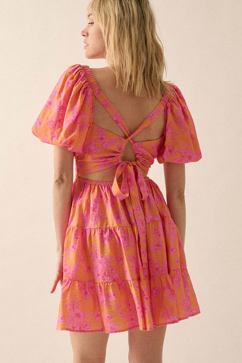 Blooming Dawn Floral Puff-Sleeve Tiered Mini Dress - ShopPromesa