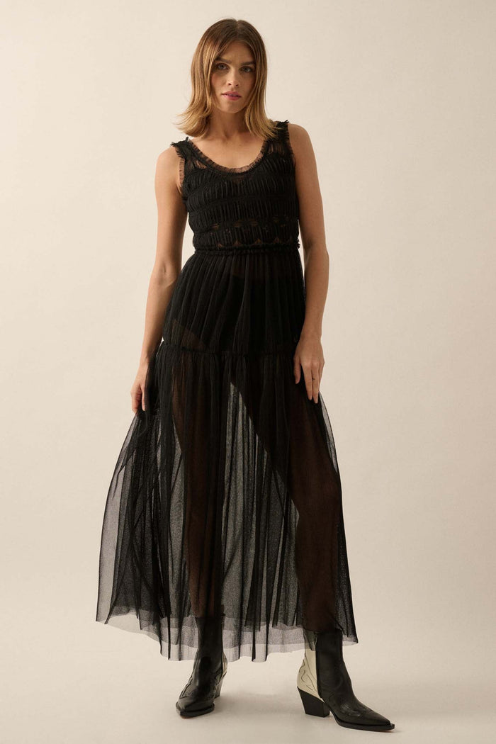 Tulle Time Sheer Smocked Tulle Maxi Dress - ShopPromesa