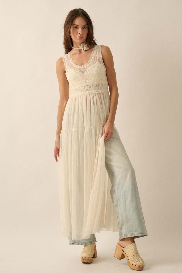 Tulle Time Sheer Smocked Tulle Maxi Dress - ShopPromesa