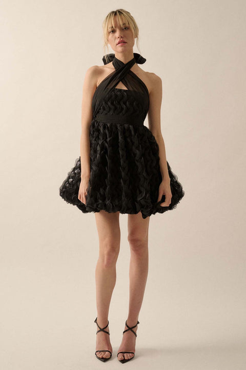 Frill Factor Cascade Ruffle Halter Mini Dress - ShopPromesa