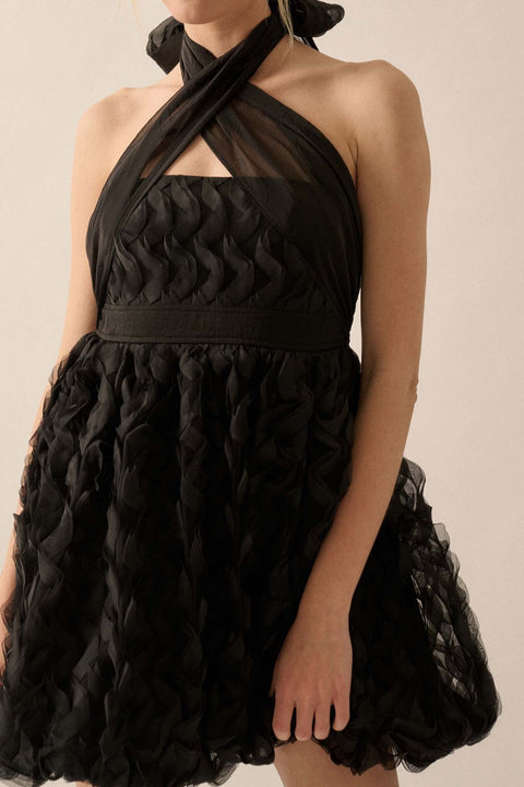 Frill Factor Cascade Ruffle Halter Mini Dress - ShopPromesa