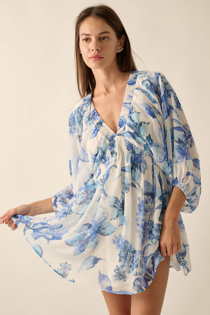 Royal Garden Floral Chiffon Kimono Mini Dress - ShopPromesa