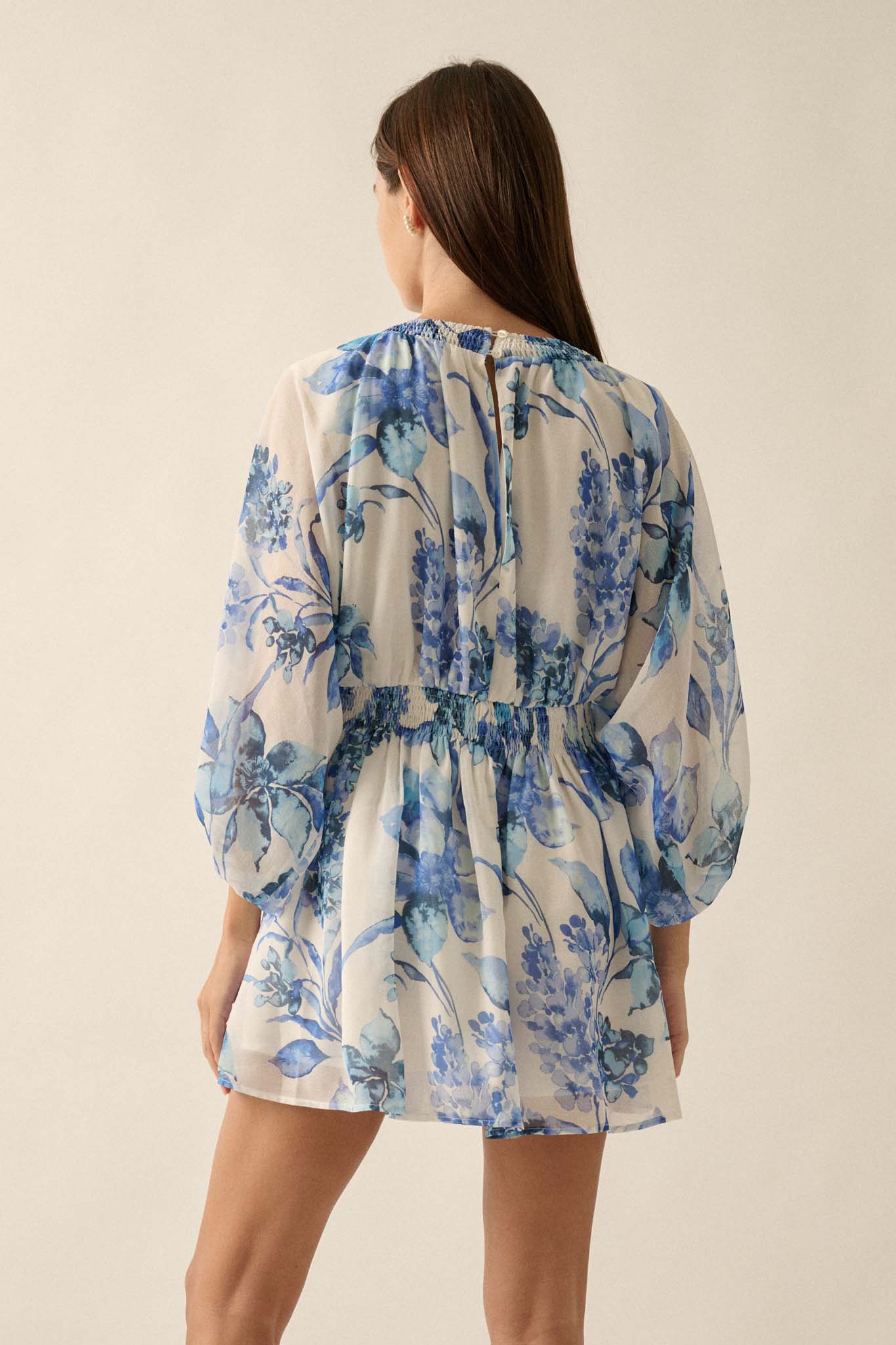 Royal Garden Floral Chiffon Kimono Mini Dress - ShopPromesa