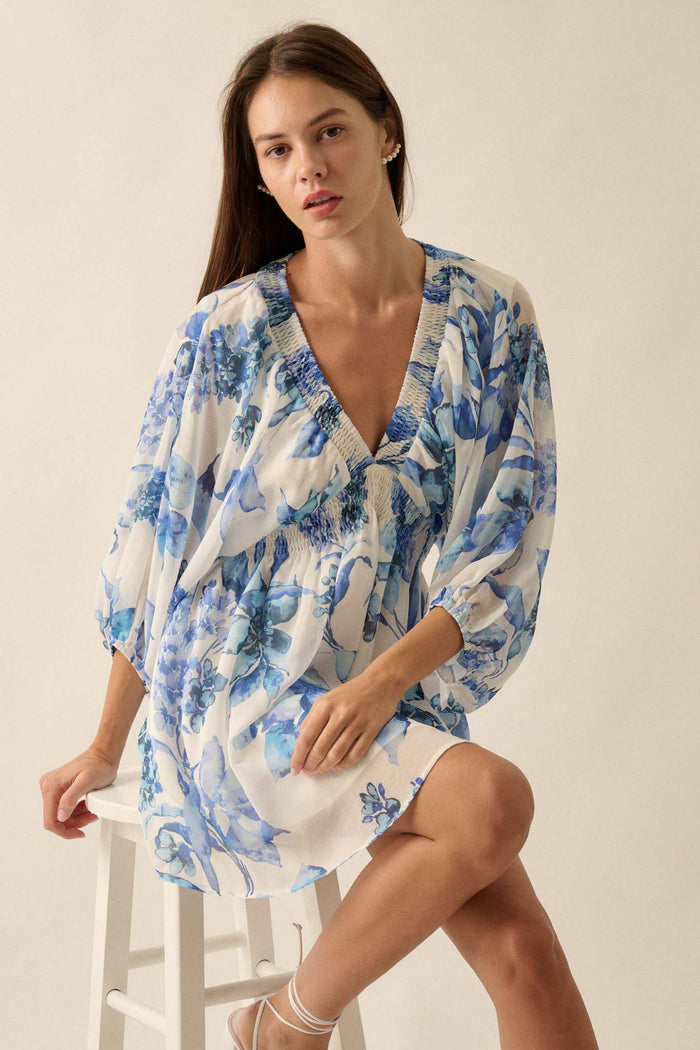 Royal Garden Floral Chiffon Kimono Mini Dress - ShopPromesa