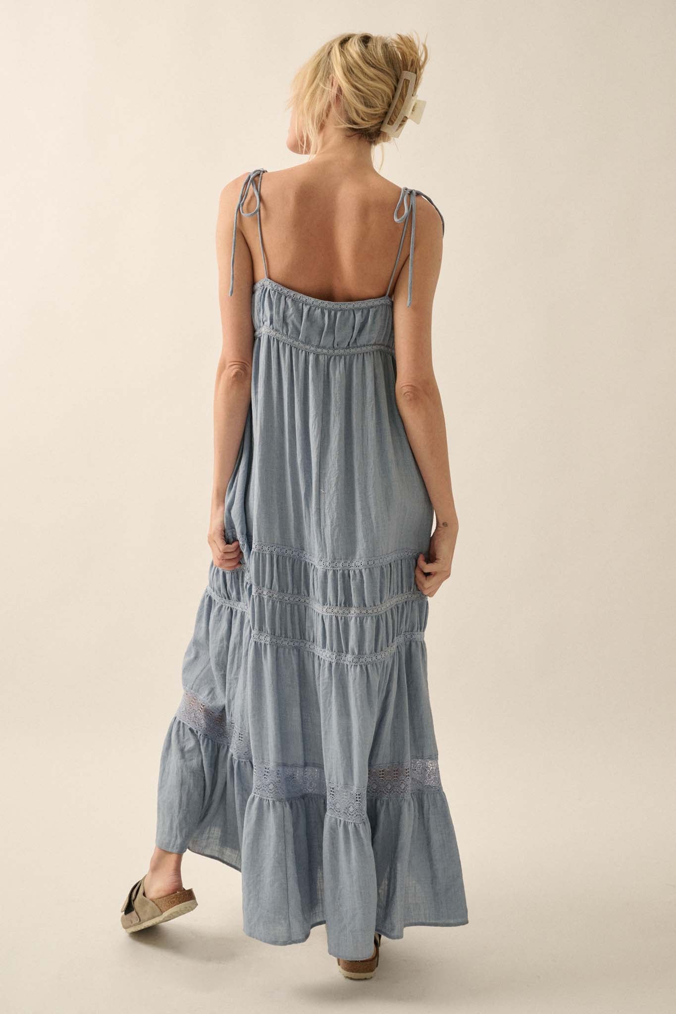 Down in the Valley Tiered Lace-Trim Maxi Dress - ShopPromesa