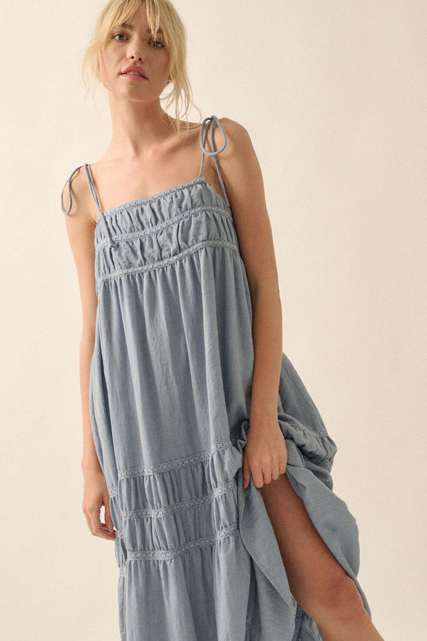 Down in the Valley Tiered Lace-Trim Maxi Dress - ShopPromesa