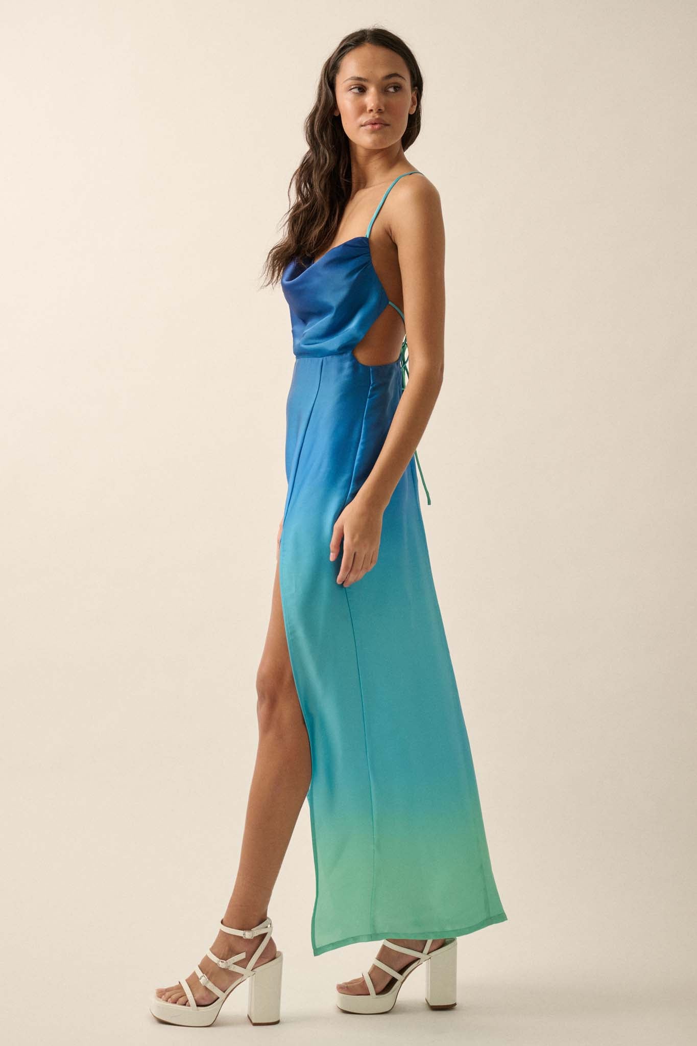 Throwing Shade Ombre Satin Open-Back Maxi Dress - ShopPromesa