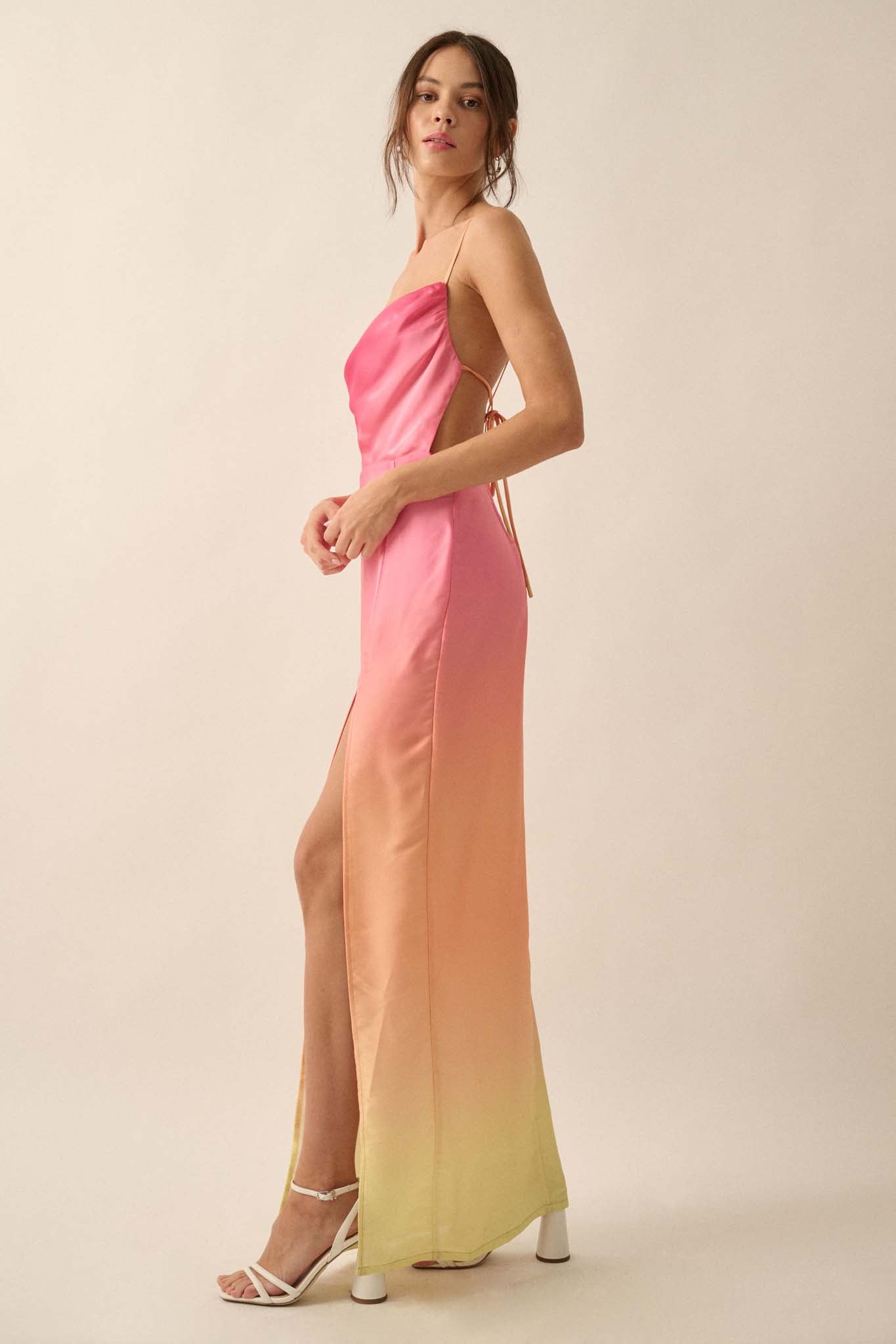 Throwing Shade Ombre Satin Open-Back Maxi Dress - ShopPromesa