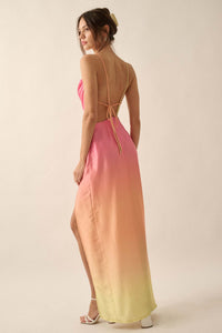 Throwing Shade Ombre Satin Open-Back Maxi Dress - ShopPromesa