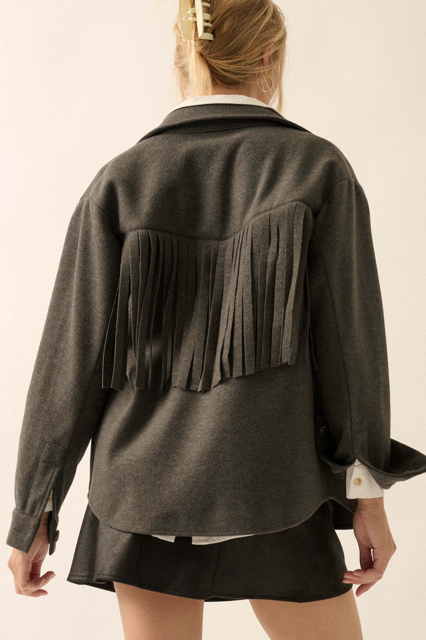 Desert Canyon Brushed Felt Fringe Shacket - ShopPromesa