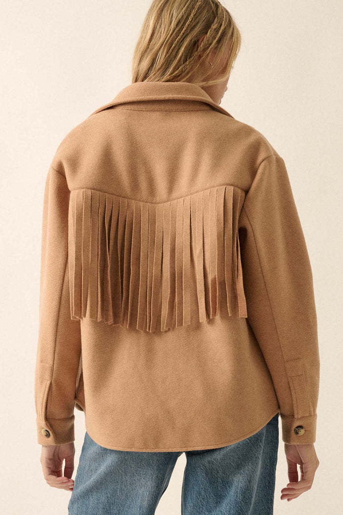 Desert Canyon Brushed Felt Fringe Shacket - ShopPromesa