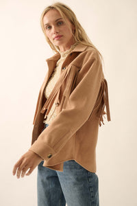 Desert Canyon Brushed Felt Fringe Shacket - ShopPromesa