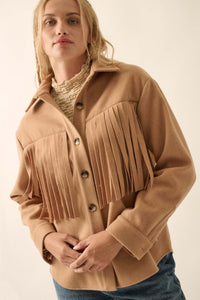 Desert Canyon Brushed Felt Fringe Shacket - ShopPromesa