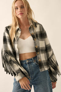 Up the Country Plaid Fringe Shacket - ShopPromesa