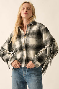 Up the Country Plaid Fringe Shacket - ShopPromesa