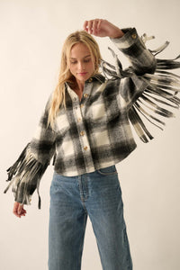 Up the Country Plaid Fringe Shacket - ShopPromesa