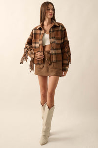 Up the Country Plaid Fringe Shacket - ShopPromesa