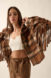 Up the Country Plaid Fringe Shacket - ShopPromesa