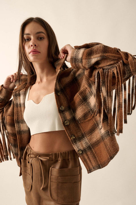 Up the Country Plaid Fringe Shacket - ShopPromesa