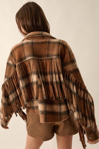 Up the Country Plaid Fringe Shacket - ShopPromesa