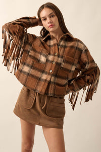 Up the Country Plaid Fringe Shacket - ShopPromesa