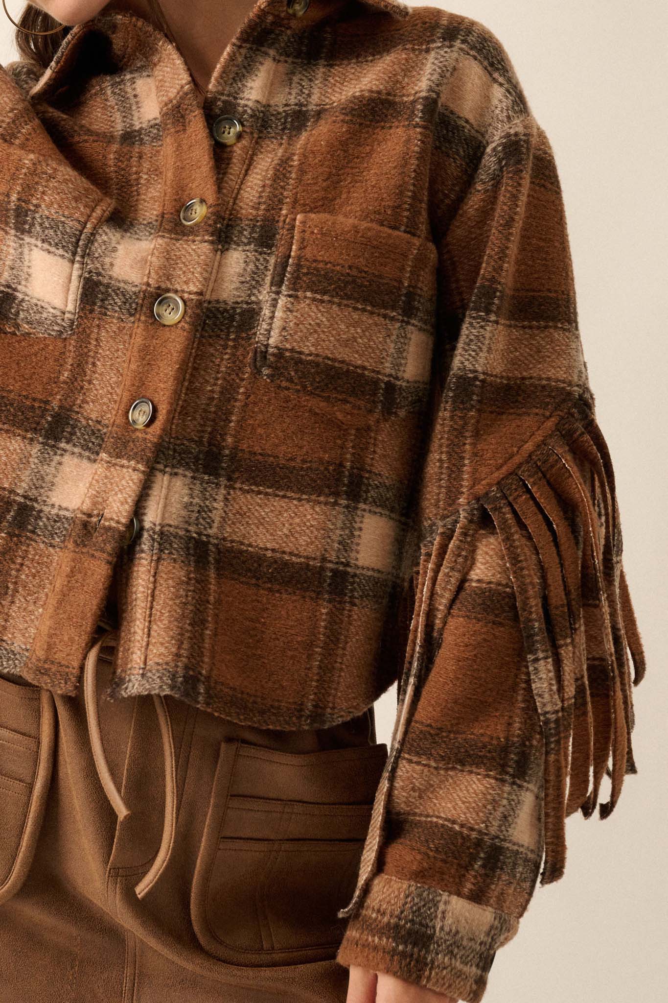 Up the Country Plaid Fringe Shacket - ShopPromesa