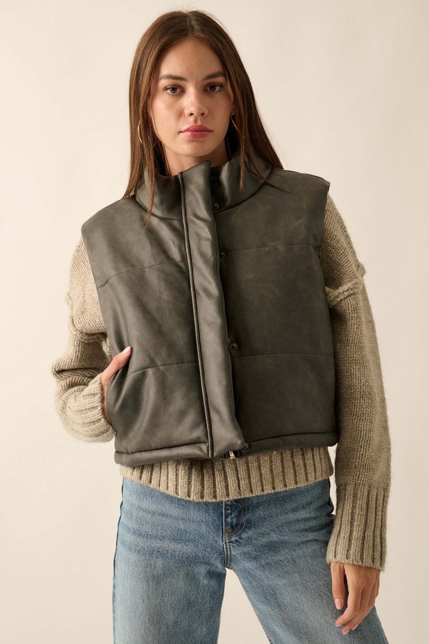 Urban Hiker Vegan Leather Puffer Vest - ShopPromesa