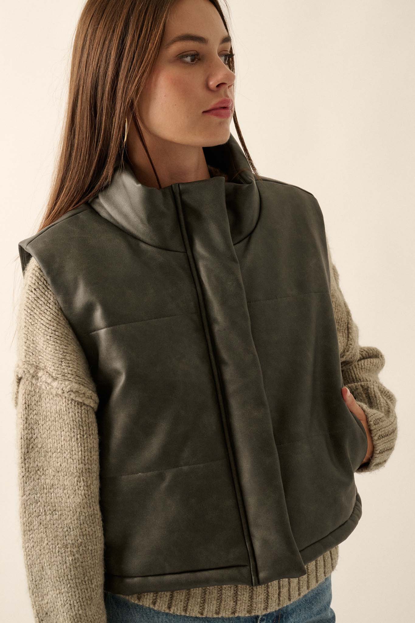 Urban Hiker Vegan Leather Puffer Vest - ShopPromesa