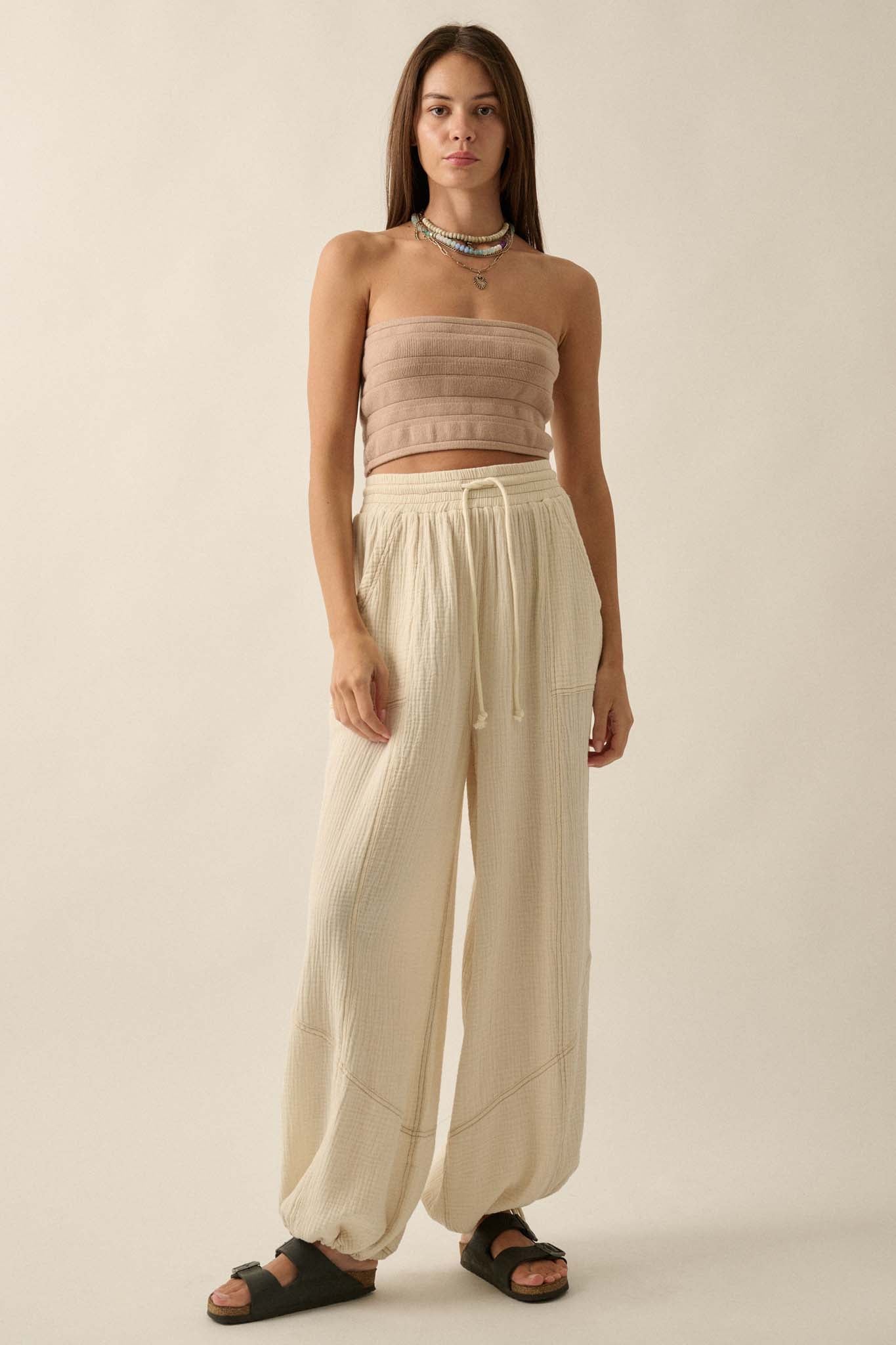 Jump In Crinkle Cotton Drawstring Parachute Pants - ShopPromesa