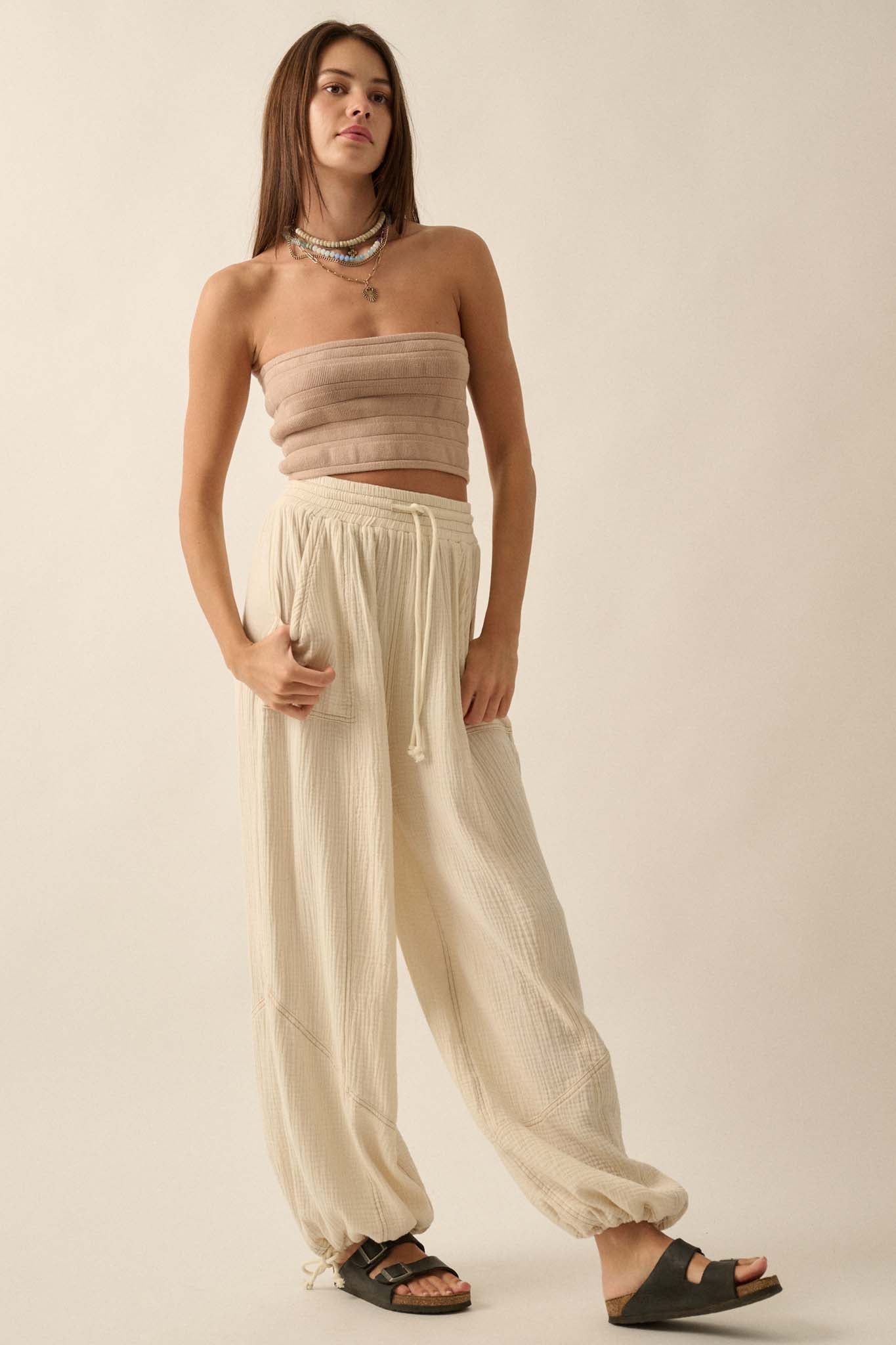 Jump In Crinkle Cotton Drawstring Parachute Pants - ShopPromesa