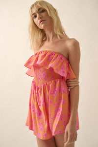 Sunrise Garden Floral Strapless Flounce Romper - ShopPromesa