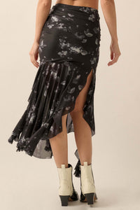 Blooming Shadows Floral Mesh Drop-Waist Midi Skirt - ShopPromesa