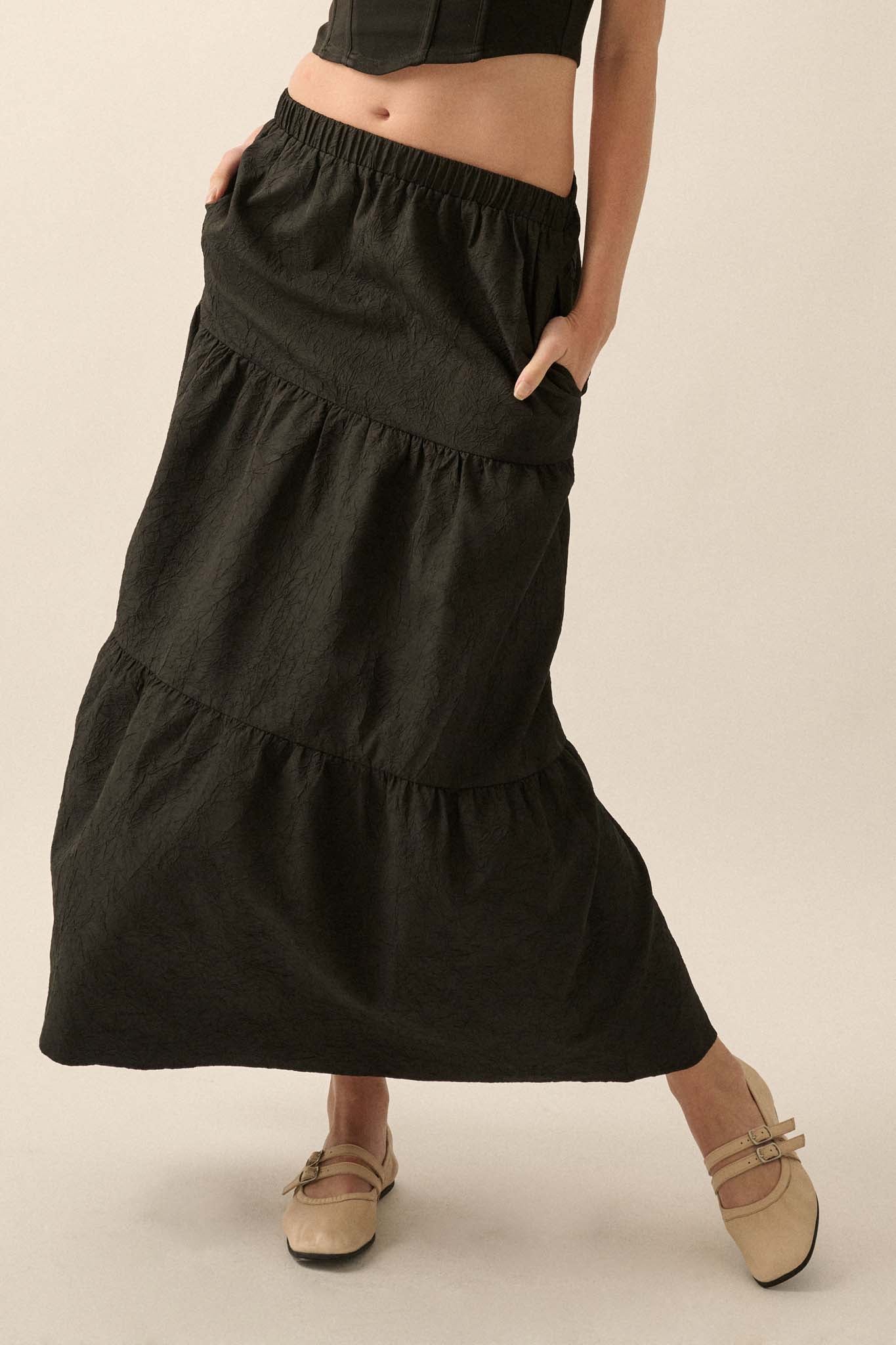 Mellow Out Textured Tiered Ruffle Maxi Skirt - ShopPromesa