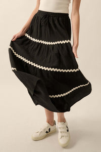 Blissful Breeze Rickrack-Trim Tiered Maxi Skirt - ShopPromesa