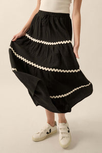 Blissful Breeze Rickrack-Trim Tiered Maxi Skirt - ShopPromesa