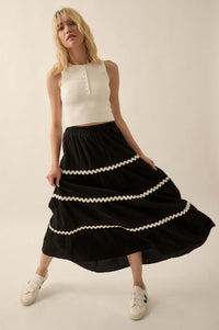 Blissful Breeze Rickrack-Trim Tiered Maxi Skirt - ShopPromesa