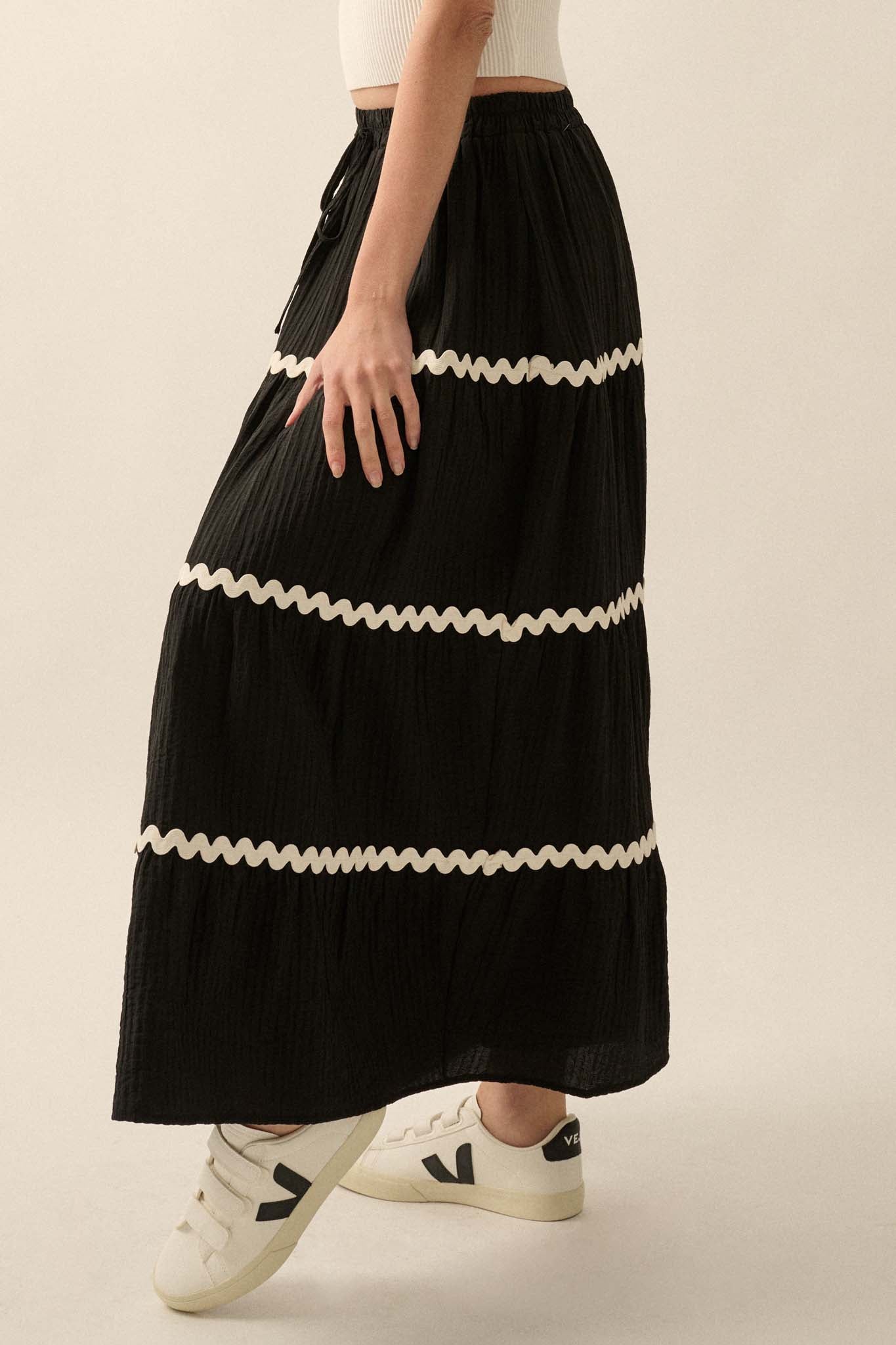 Blissful Breeze Rickrack-Trim Tiered Maxi Skirt - ShopPromesa