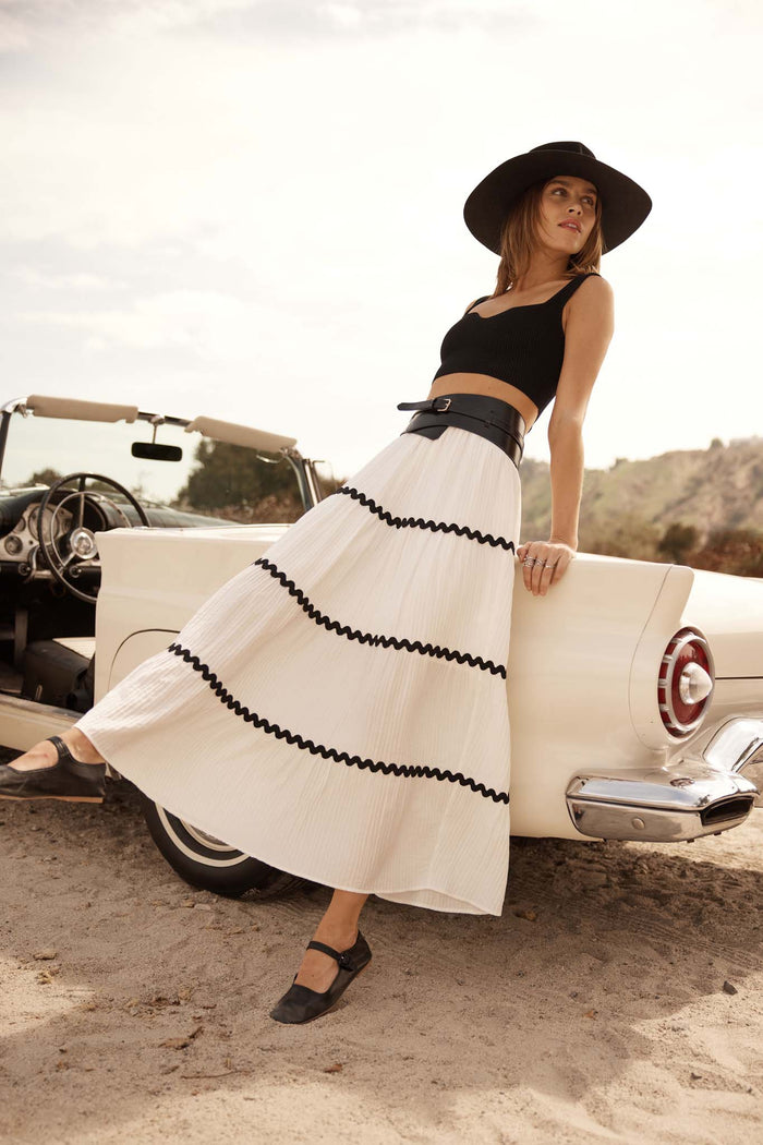 Blissful Breeze Rickrack-Trim Tiered Maxi Skirt - ShopPromesa