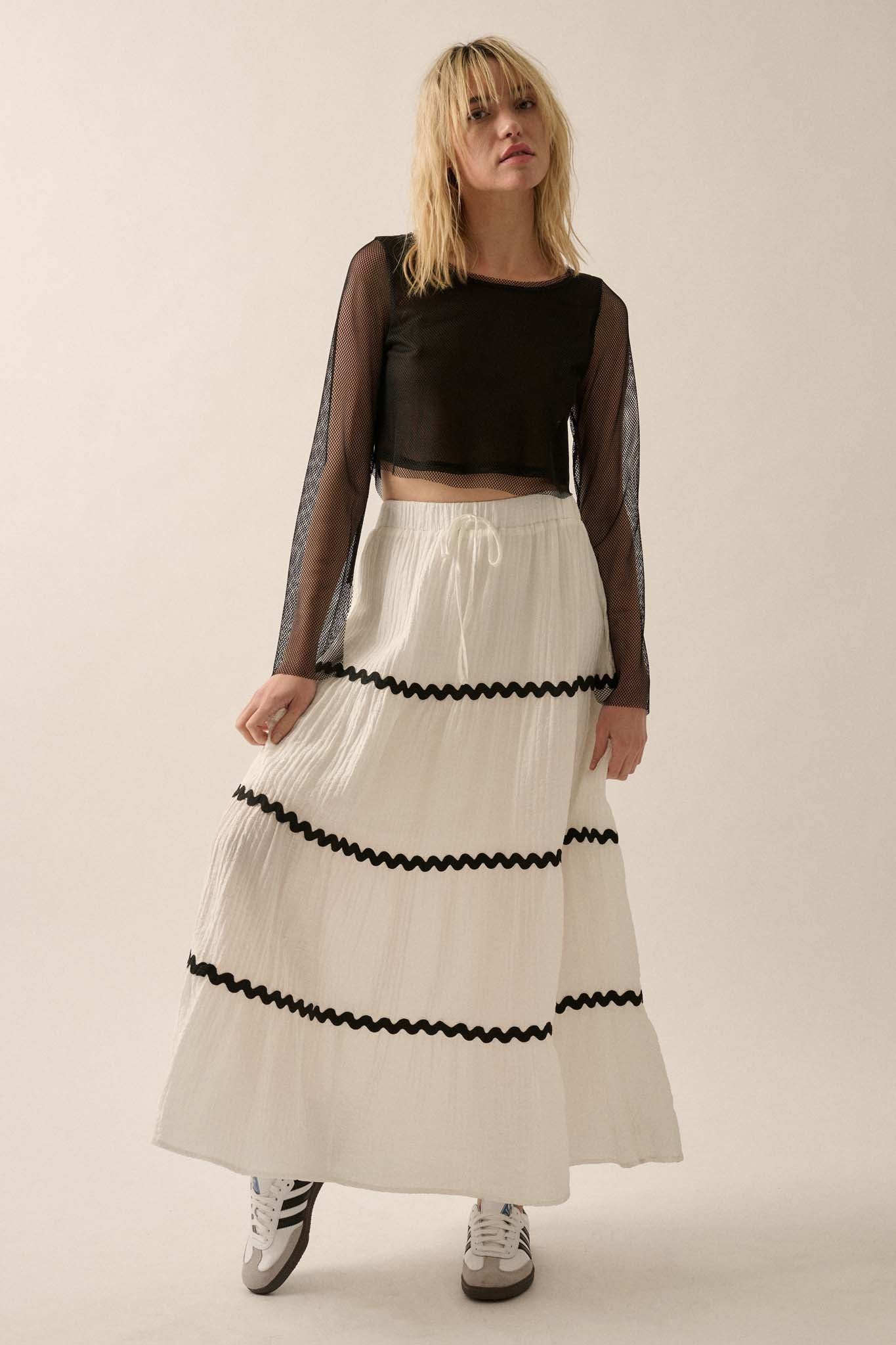 Blissful Breeze Rickrack-Trim Tiered Maxi Skirt - ShopPromesa