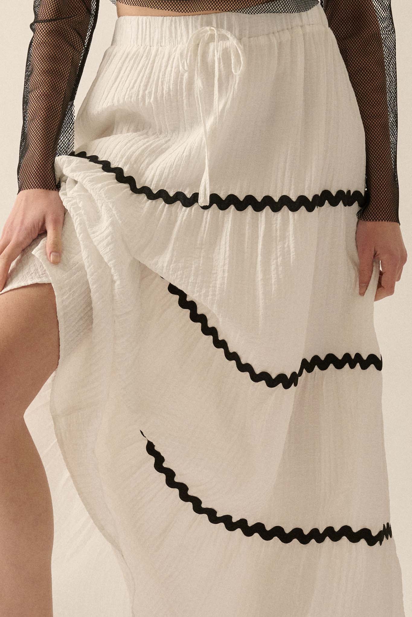 Blissful Breeze Rickrack-Trim Tiered Maxi Skirt - ShopPromesa