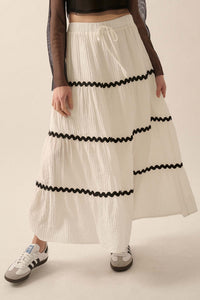 Blissful Breeze Rickrack-Trim Tiered Maxi Skirt - ShopPromesa