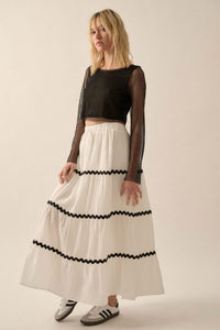 Blissful Breeze Rickrack-Trim Tiered Maxi Skirt - ShopPromesa