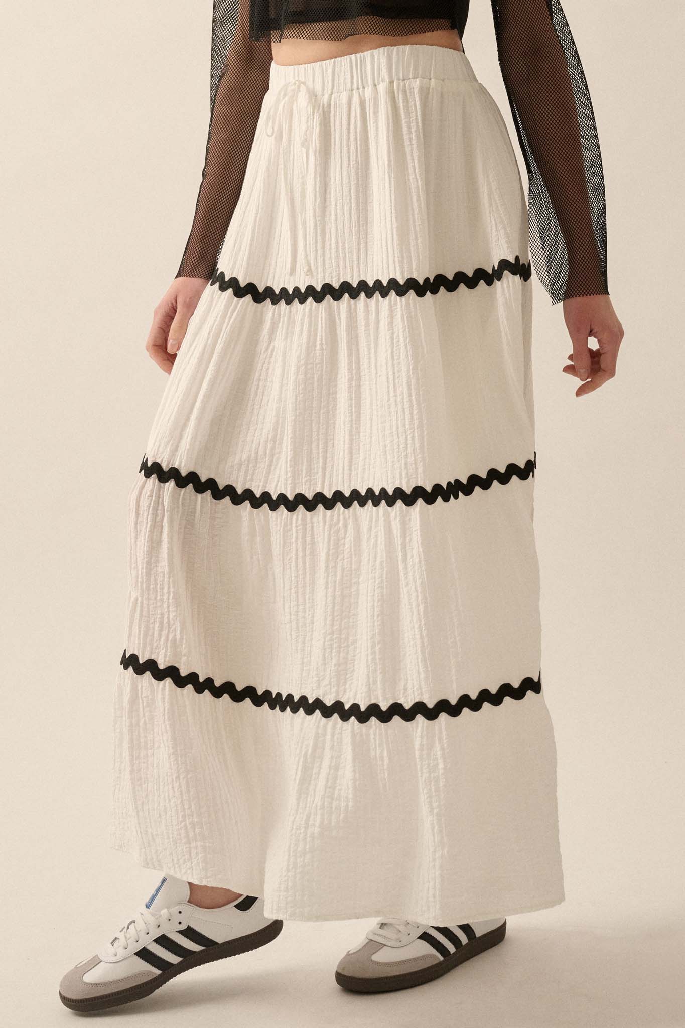 Blissful Breeze Rickrack-Trim Tiered Maxi Skirt - ShopPromesa