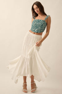 Gentle Winds Tiered Ruffle Handkerchief Maxi Skirt - ShopPromesa