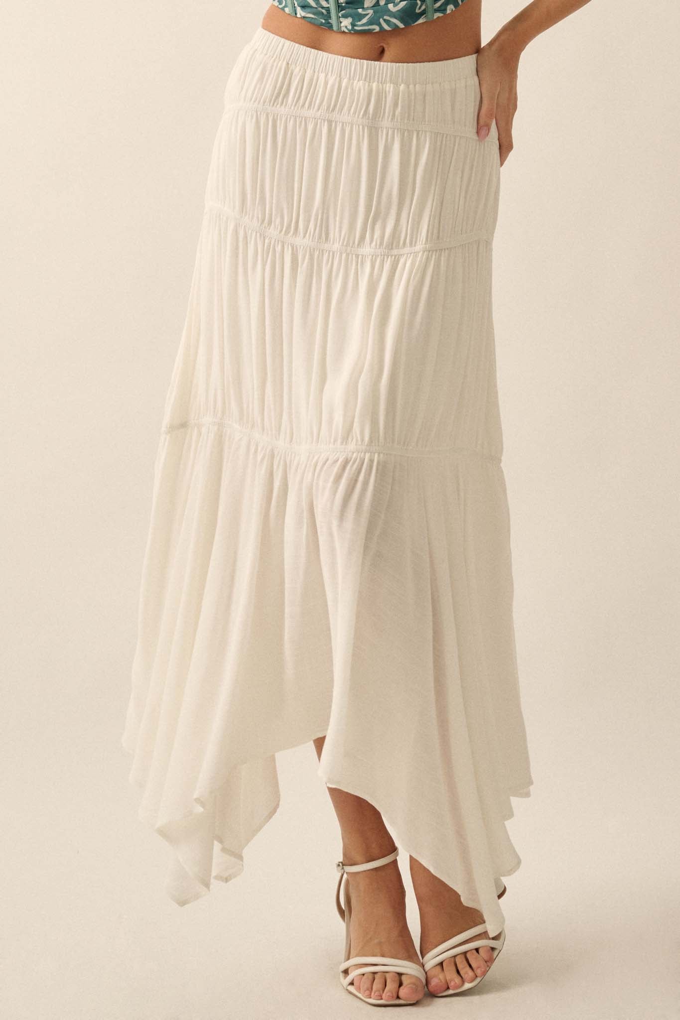 Gentle Winds Tiered Ruffle Handkerchief Maxi Skirt - ShopPromesa