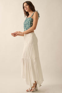 Gentle Winds Tiered Ruffle Handkerchief Maxi Skirt - ShopPromesa