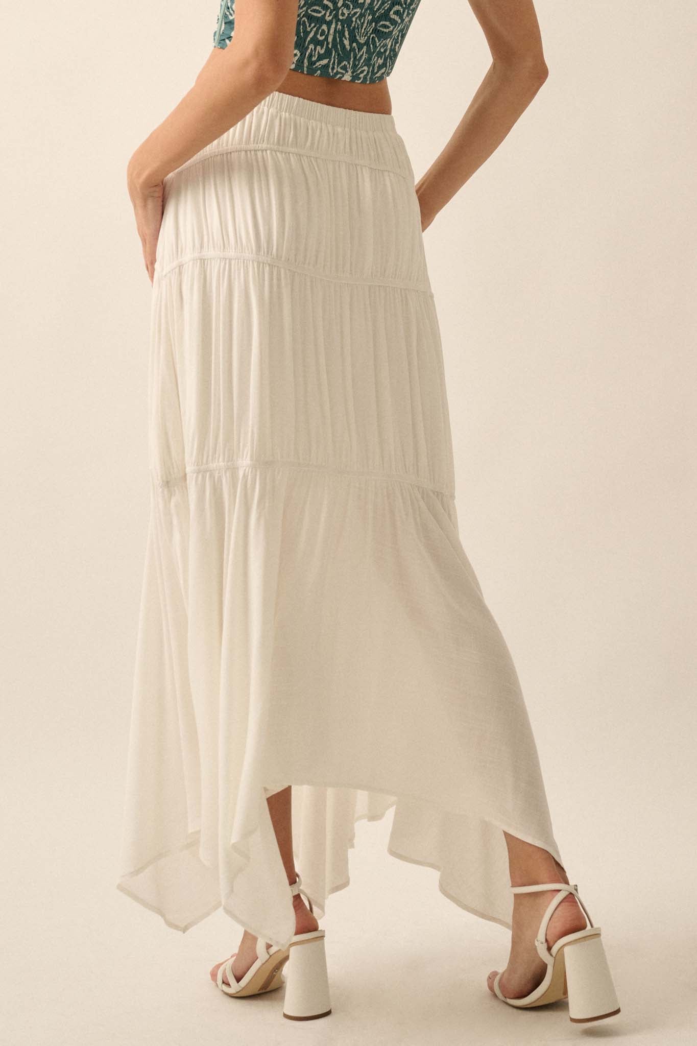 Gentle Winds Tiered Ruffle Handkerchief Maxi Skirt - ShopPromesa