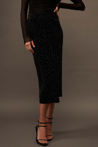 Midnight Sky Glitter Dot Velvet Pencil Skirt - ShopPromesa